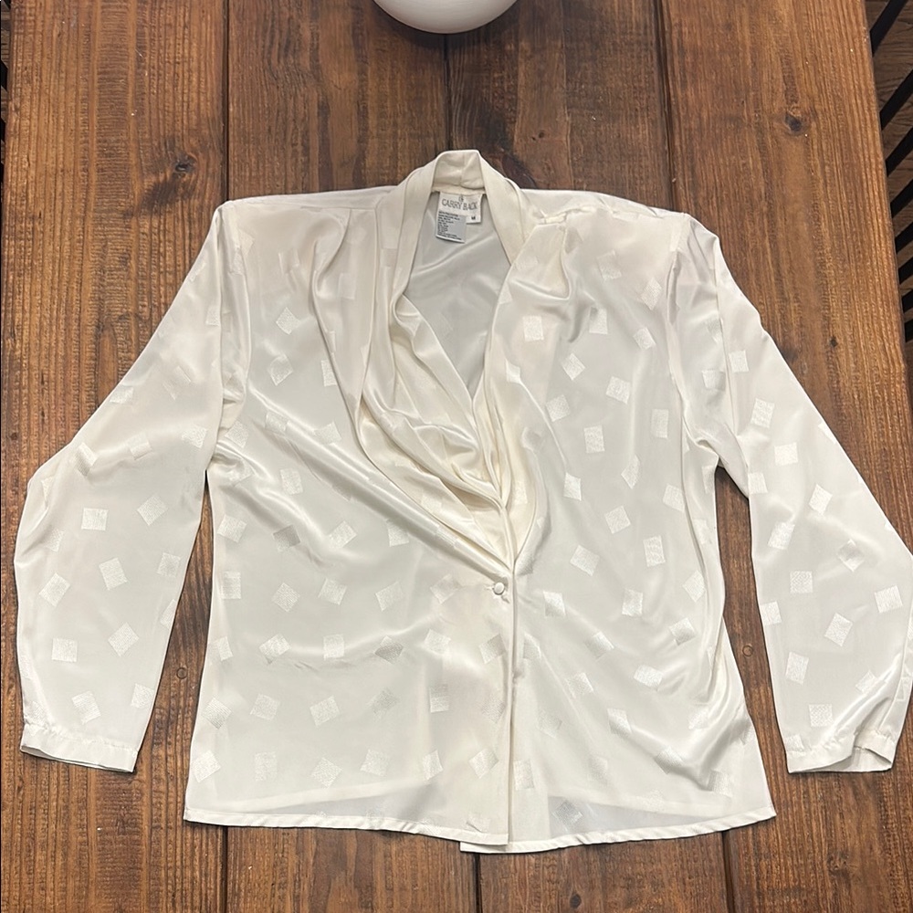 Vintage White Blouse with Geometric Pattern